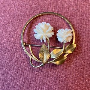 Vintage 1950’s Lisner hand carved white bone rose brooch